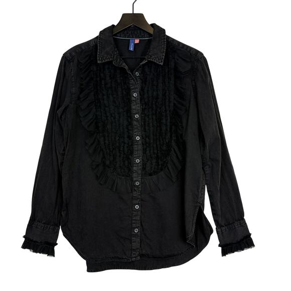 Pilcro Tops - Anthropologie Pilcro Tulle Ruffle Button Down Shirt Western Black - M